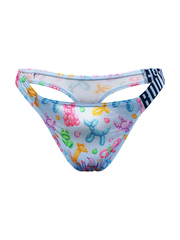 Body Aware Luxe Satin Logo Strap Thong in balloon animal print – men's satin logo thong