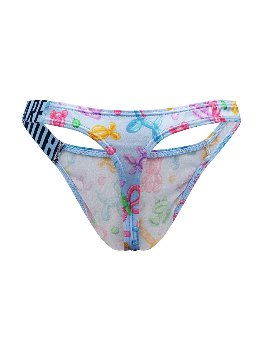 Body Aware Luxe Satin Logo Strap Thong in balloon animal print – men's satin logo thong