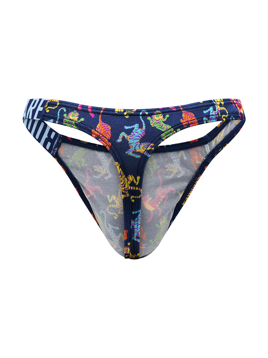 Body Aware Luxe Satin Logo Strap Thong in tiger print – men's satin logo thong