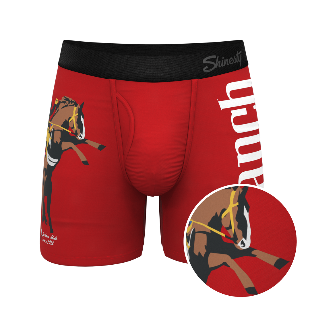 Shinesty x Diamond Cross Ranch "The King Of Wyoming" Red Horse Ball Hammock® Boxer Briefs with Fly