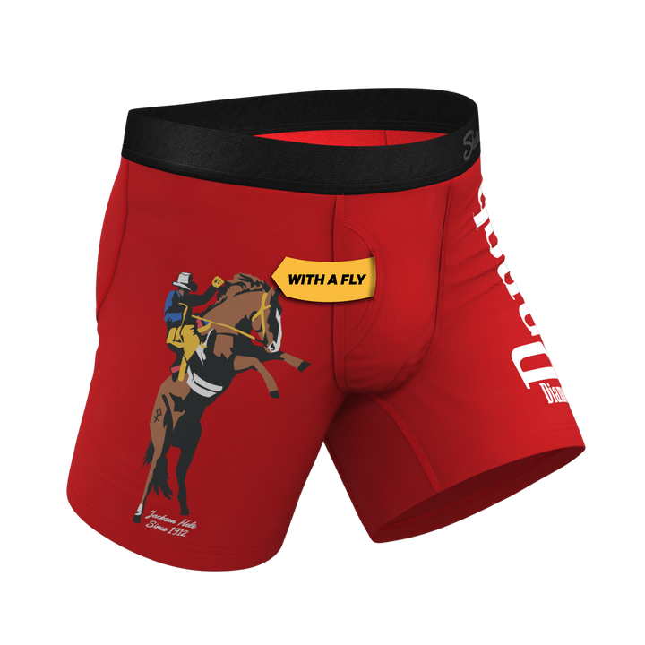 Shinesty x Diamond Cross Ranch "The King Of Wyoming" Red Horse Ball Hammock® Boxer Briefs with Fly