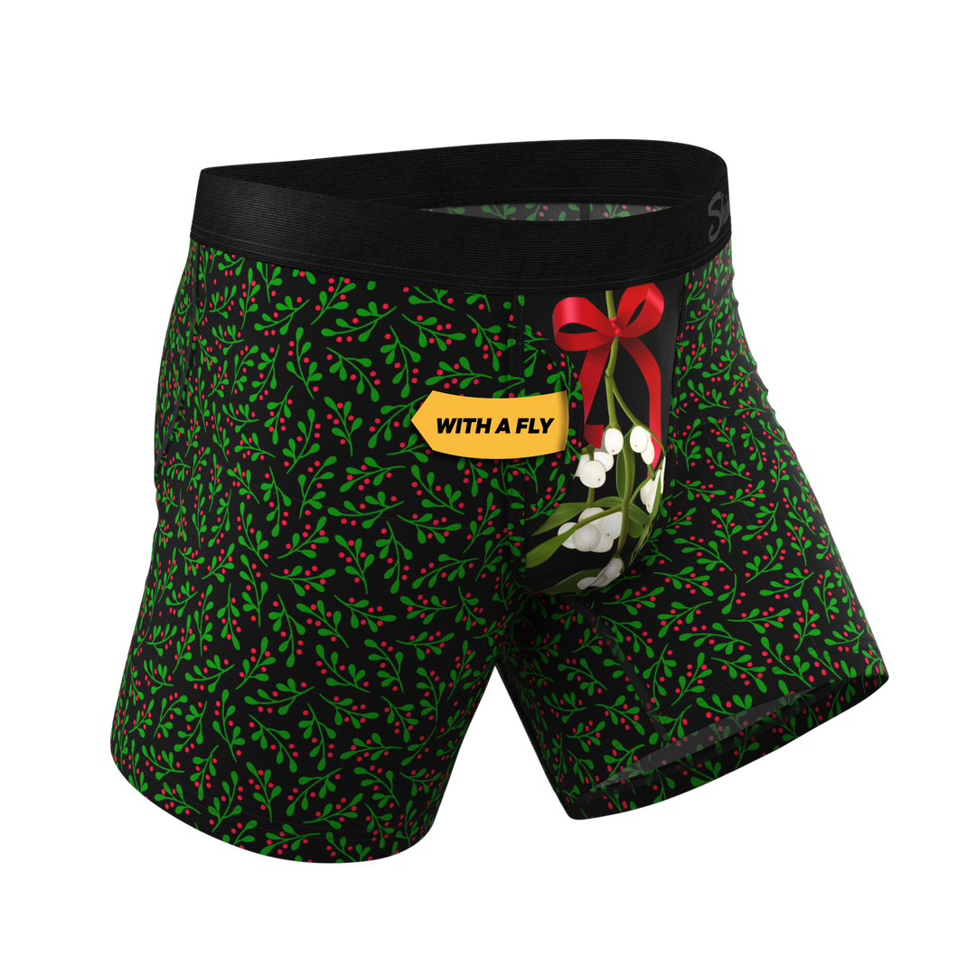 Mistletoe Boxer Briefs with Fly | The Kiss Me There Ball Hammock® Pouch
