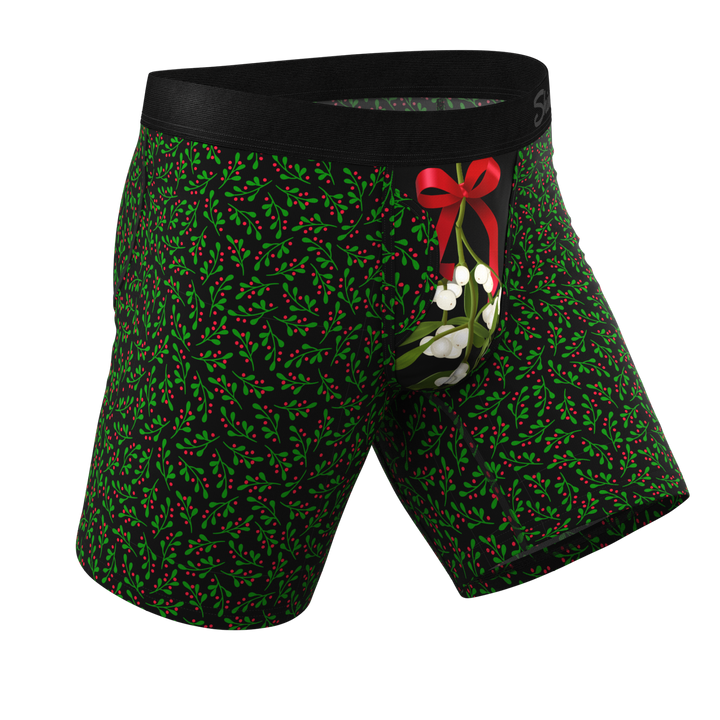 The Kiss Me There Mistletoe Long Leg Boxers | Ball Hammock® Pouch Underwear With Fly