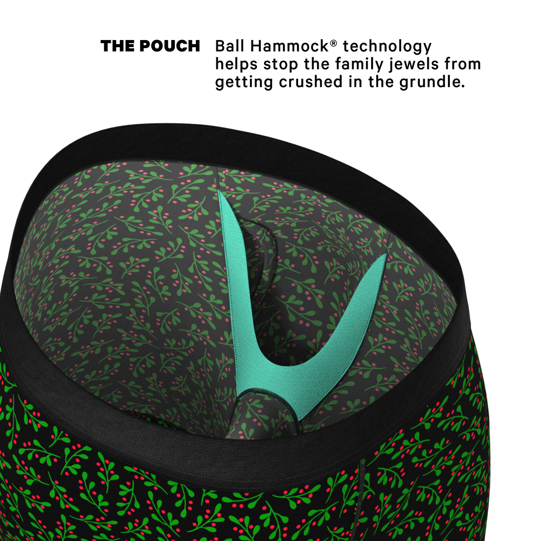 The Kiss Me There Mistletoe Long Leg Boxers | Ball Hammock® Pouch Underwear With Fly