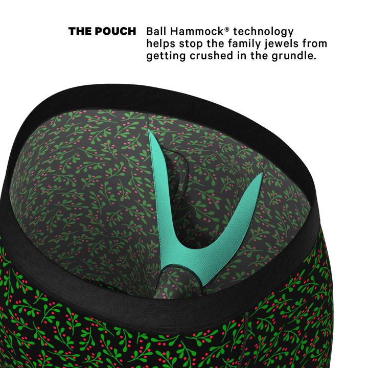 The Kiss Me There Mistletoe Long Leg Boxers | Ball Hammock® Pouch Underwear With Fly