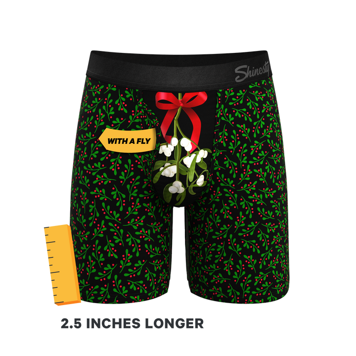 The Kiss Me There Mistletoe Long Leg Boxers | Ball Hammock® Pouch Underwear With Fly
