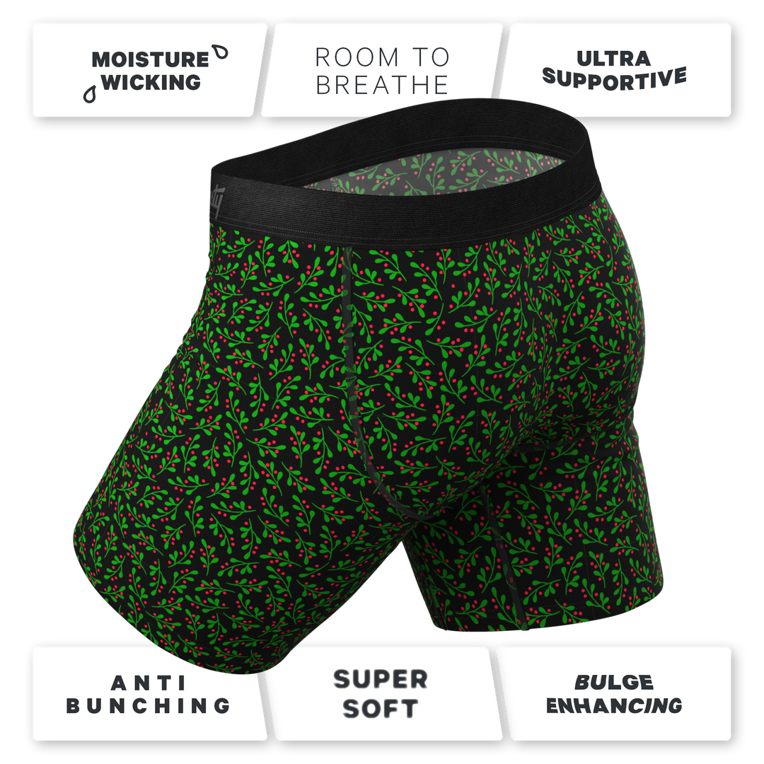 The Kiss Me There Mistletoe Long Leg Boxers | Ball Hammock® Pouch Underwear With Fly
