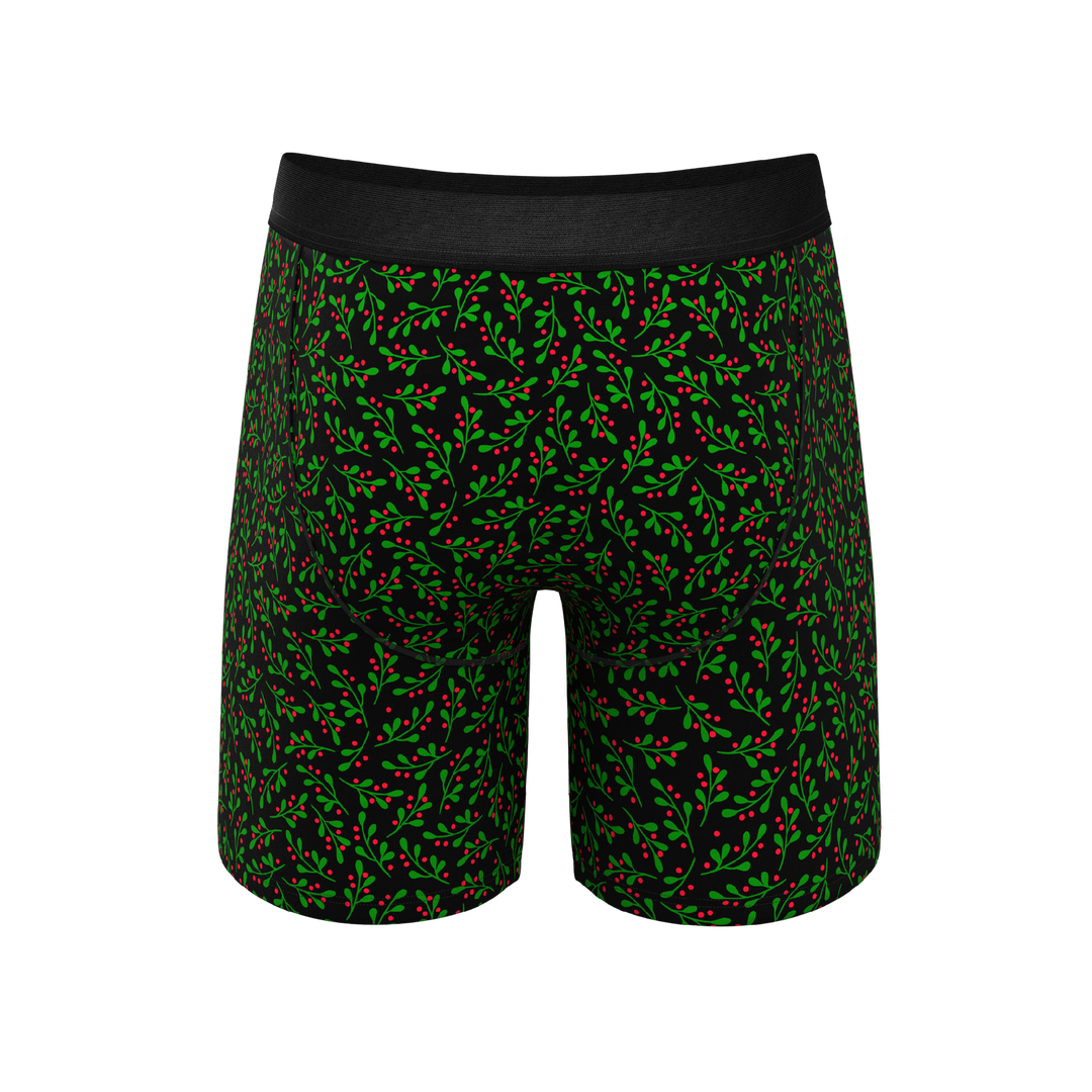 The Kiss Me There Mistletoe Long Leg Boxers | Ball Hammock® Pouch Underwear With Fly