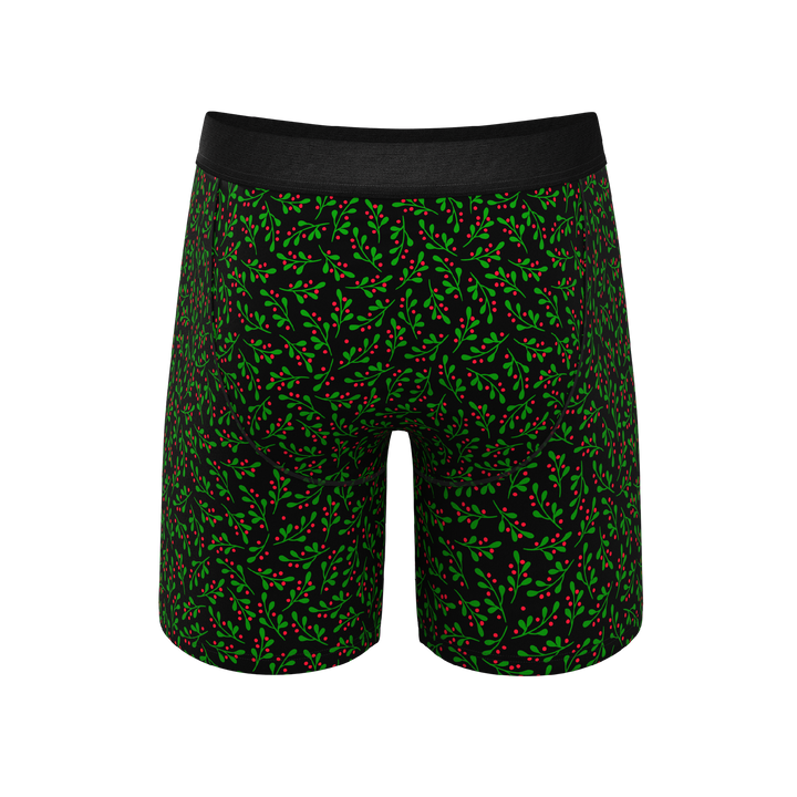 The Kiss Me There Mistletoe Long Leg Boxers | Ball Hammock® Pouch Underwear With Fly