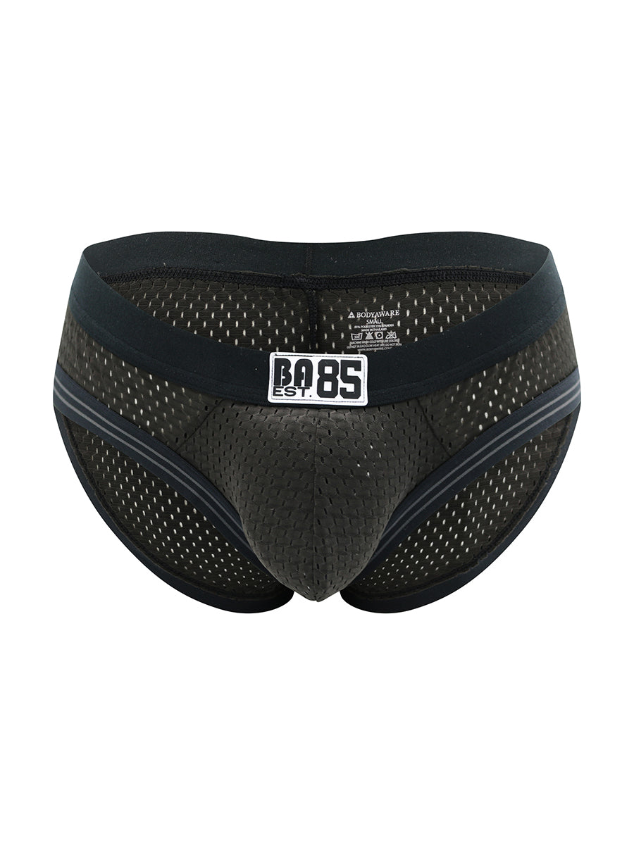 Body Aware Varsity 85 Sport Brief in black – men's athletic mesh underwear brief