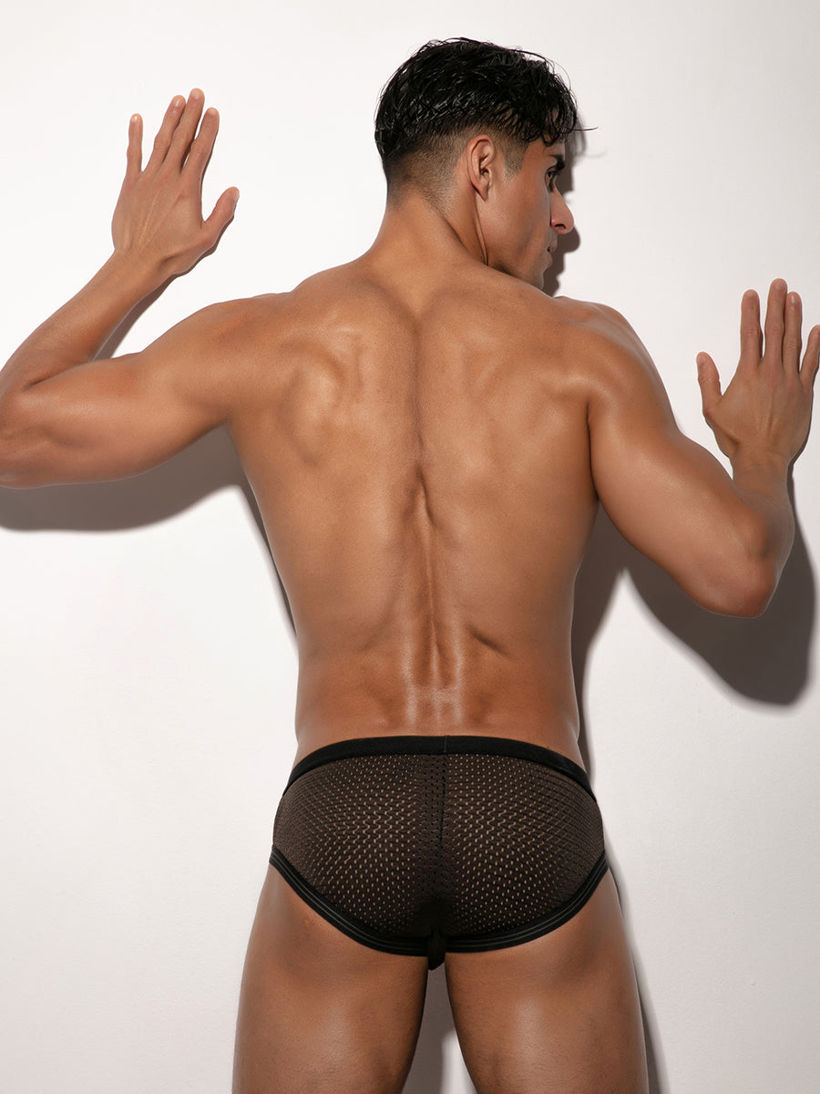 Body Aware Varsity 85 Sport Brief in black – men's athletic mesh underwear brief
