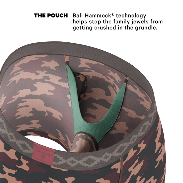 Shinesty x La Matera The Camo Corbina camouflage Ball Hammock underwear with fly – men's camo boxer brief