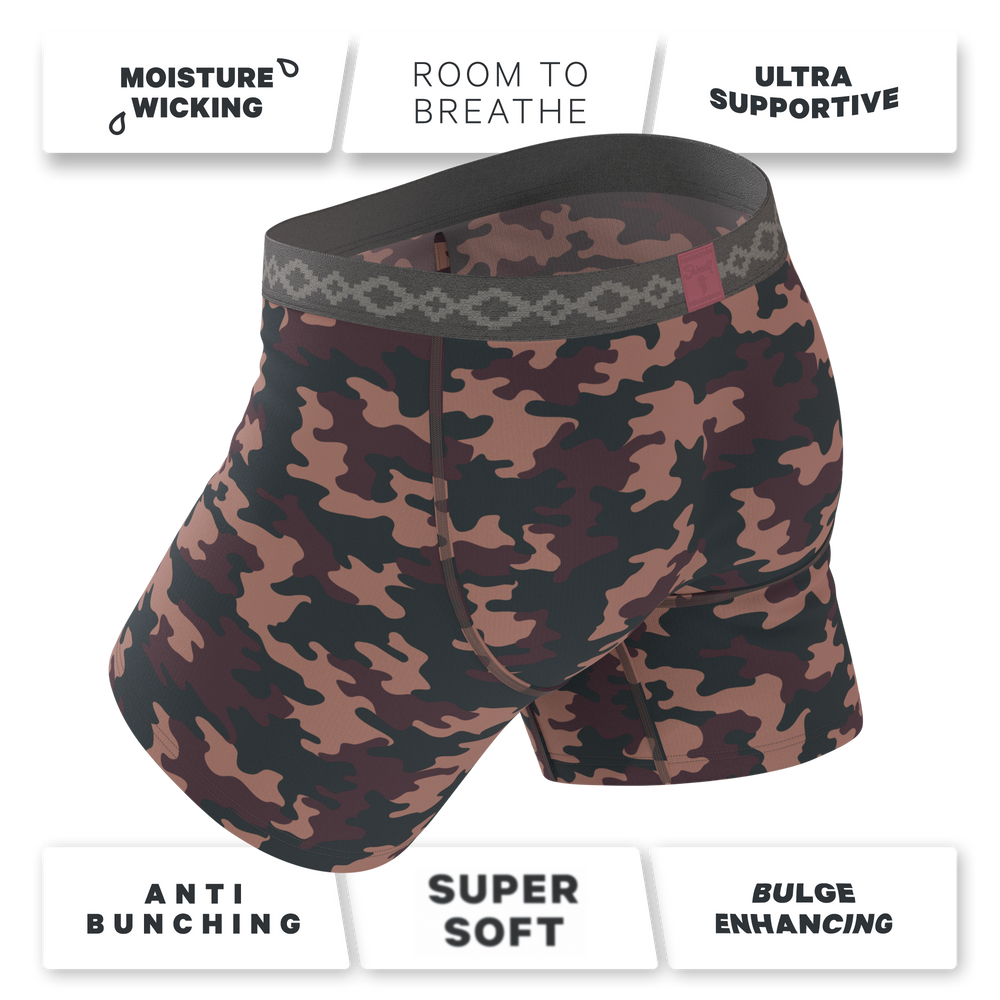 Shinesty x La Matera The Camo Corbina camouflage Ball Hammock underwear with fly – men's camo boxer brief