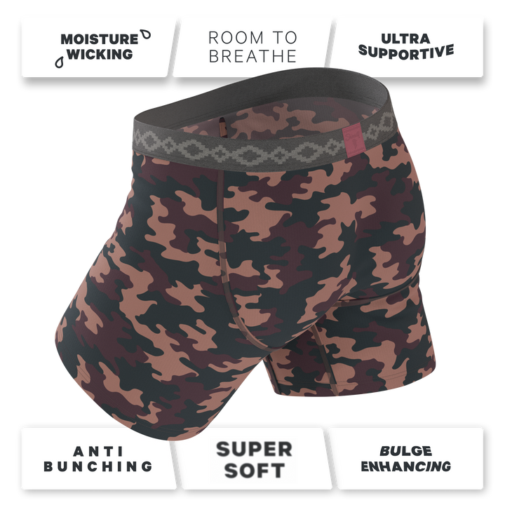 Shinesty x La Matera The Camo Corbina camouflage Ball Hammock underwear with fly – men's camo boxer brief