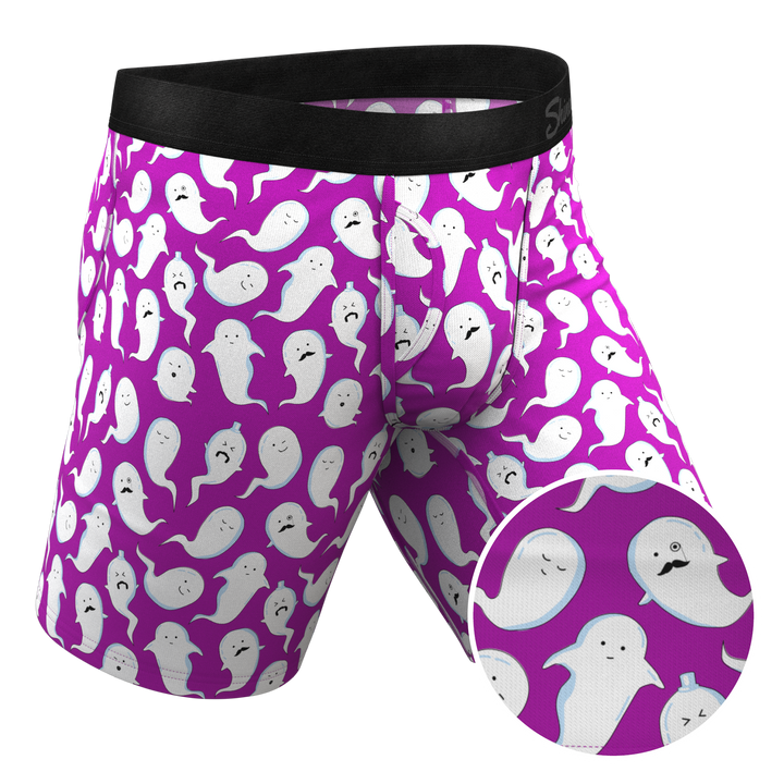 Shinesty "The Little Swimmers" Ghost Print Ball Hammock® Pouch Long Leg Boxer Briefs (With Fly)