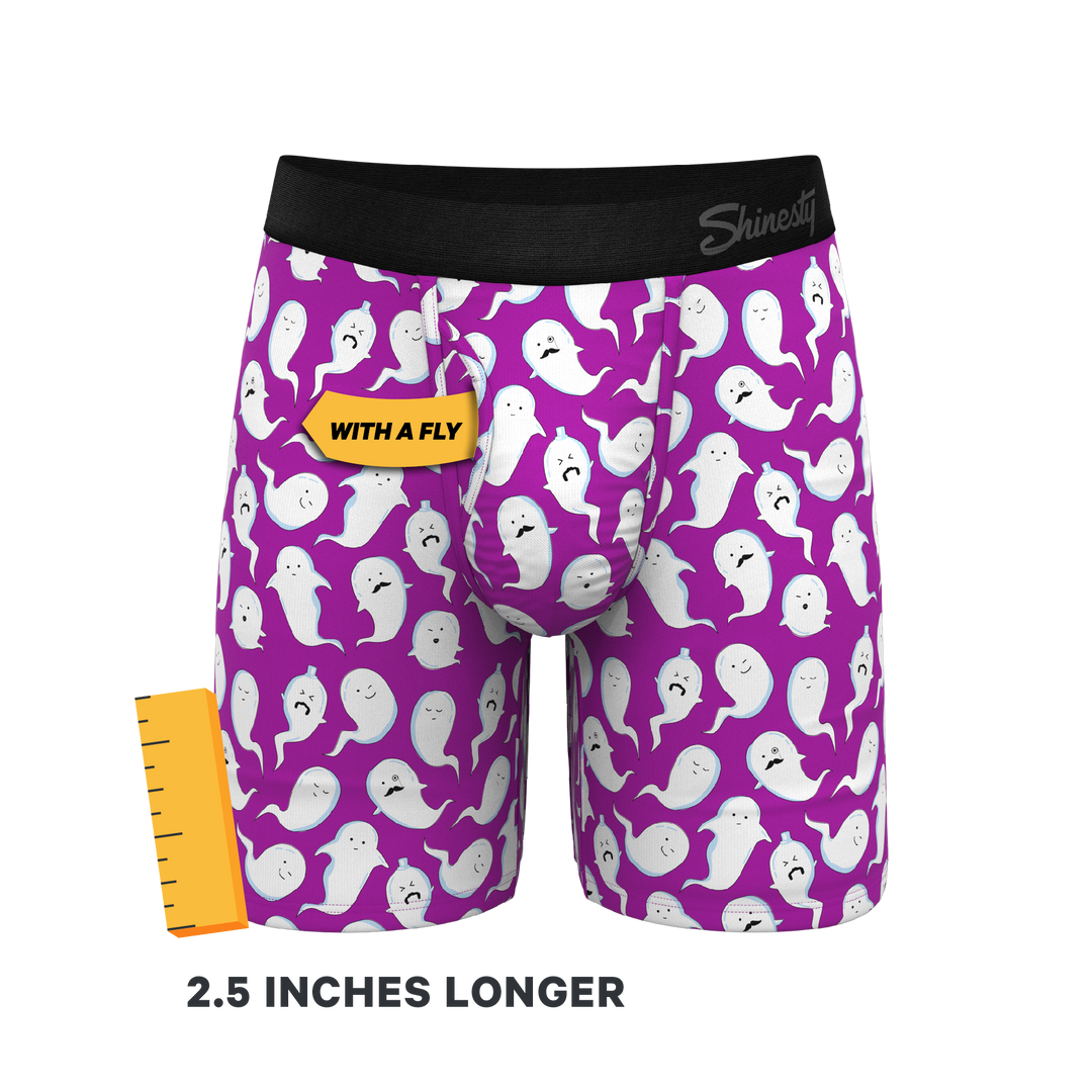 Shinesty "The Little Swimmers" Ghost Print Ball Hammock® Pouch Long Leg Boxer Briefs (With Fly)