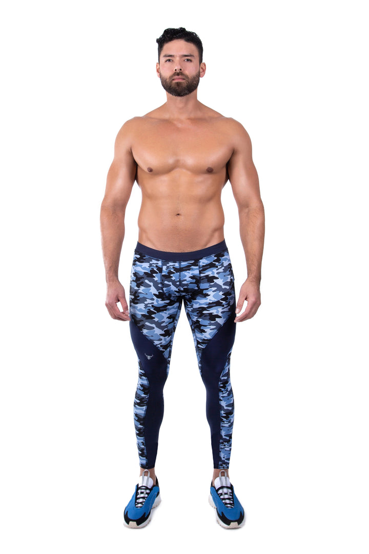 Matador Meggings "Blue Camo" Men’s Performance Compression Tights – High-Stretch Tactical Leggings for Gym, Training & Outdoors