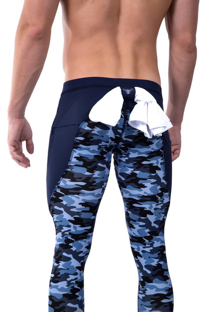 Matador Meggings "Blue Camo" Men’s Performance Compression Tights – High-Stretch Tactical Leggings for Gym, Training & Outdoors