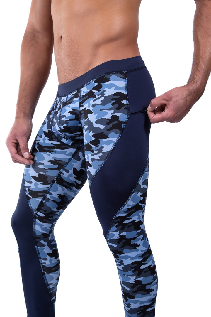 Matador Meggings "Blue Camo" Men’s Performance Compression Tights – High-Stretch Tactical Leggings for Gym, Training & Outdoors