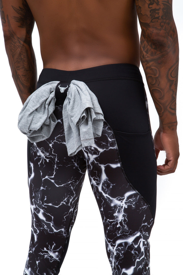 Matador Meggings "Black Thunder" Men’s Compression Tights – High-Performance Athletic Leggings with Muscle-Enhancing Print