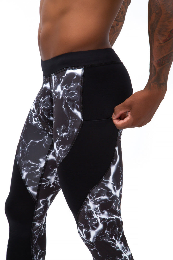Matador Meggings "Black Thunder" Men’s Compression Tights – High-Performance Athletic Leggings with Muscle-Enhancing Print