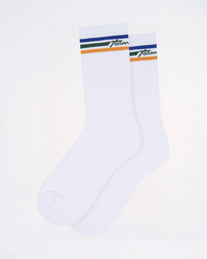 TEAMM8 Classic Crew Socks - Navy & Red Ribbed Cotton Athletic Socks