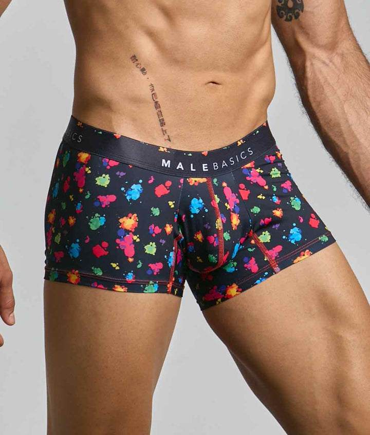 Malebasics Men's Black Splash Hipster Trunks – Breathable Paint Spatter Underwear