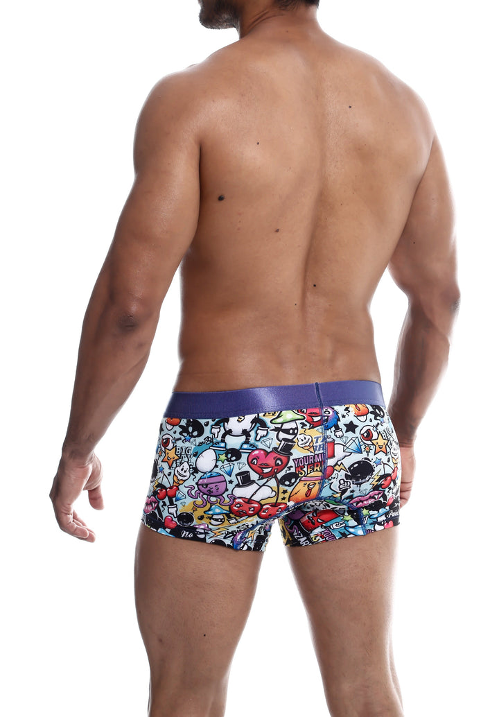 MaleBasics Men's Hipster Trunk Comics – Colorful Doodle Print Low-Rise Trunks