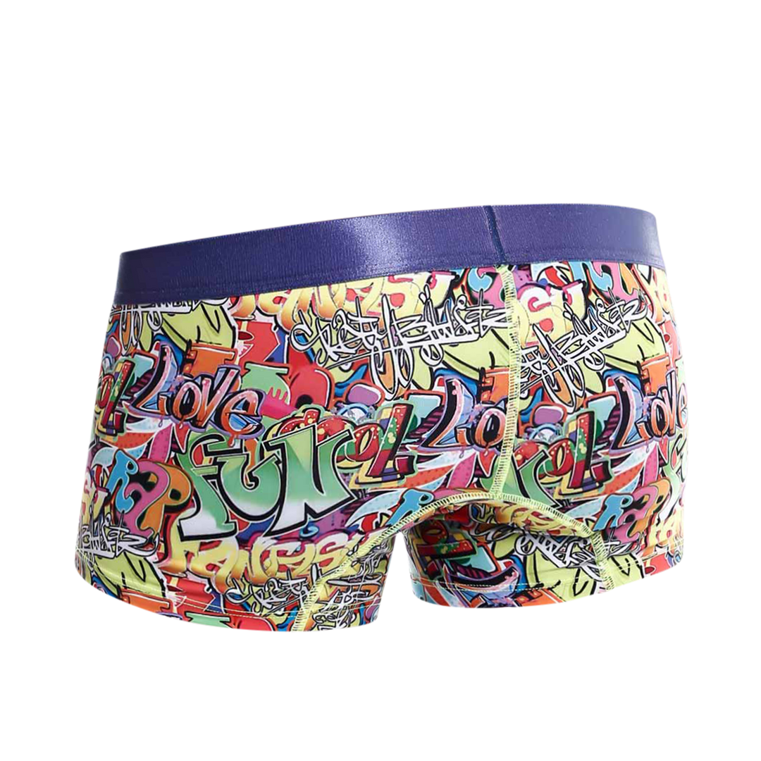 MaleBasics Men's Hipster Trunk Comics – Colorful Doodle Print Low-Rise Trunks