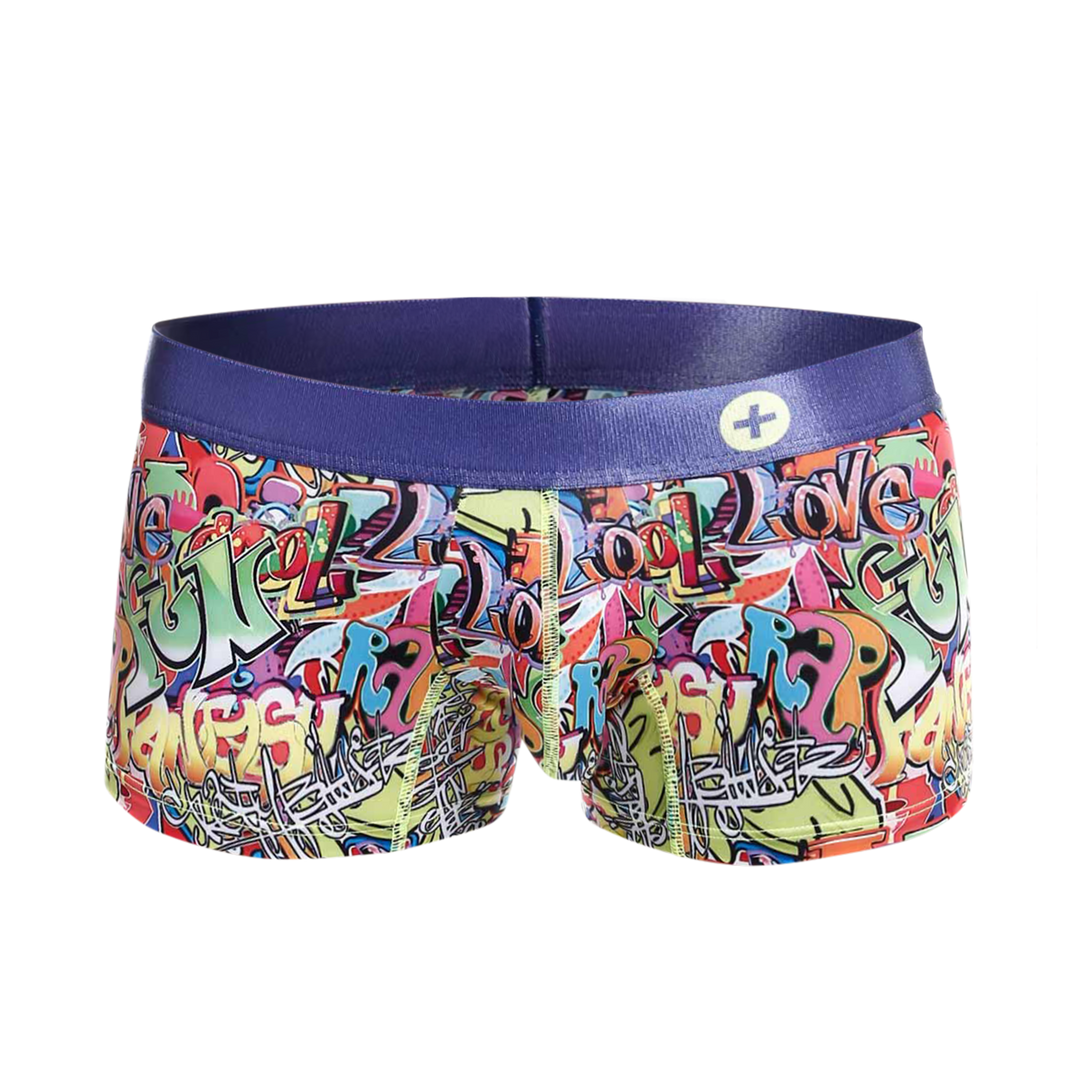 MaleBasics Men's Hipster Trunk Comics – Colorful Doodle Print Low-Rise Trunks