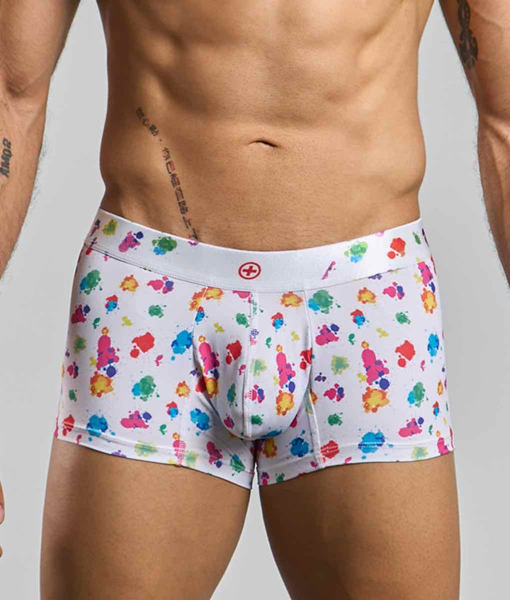 Malebasics White Splash Hipster Trunks – Breathable Paint Spatter Men's Underwear
