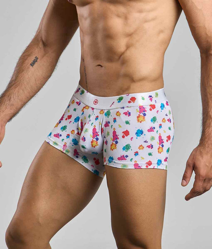 Malebasics White Splash Hipster Trunks – Breathable Paint Spatter Men's Underwear