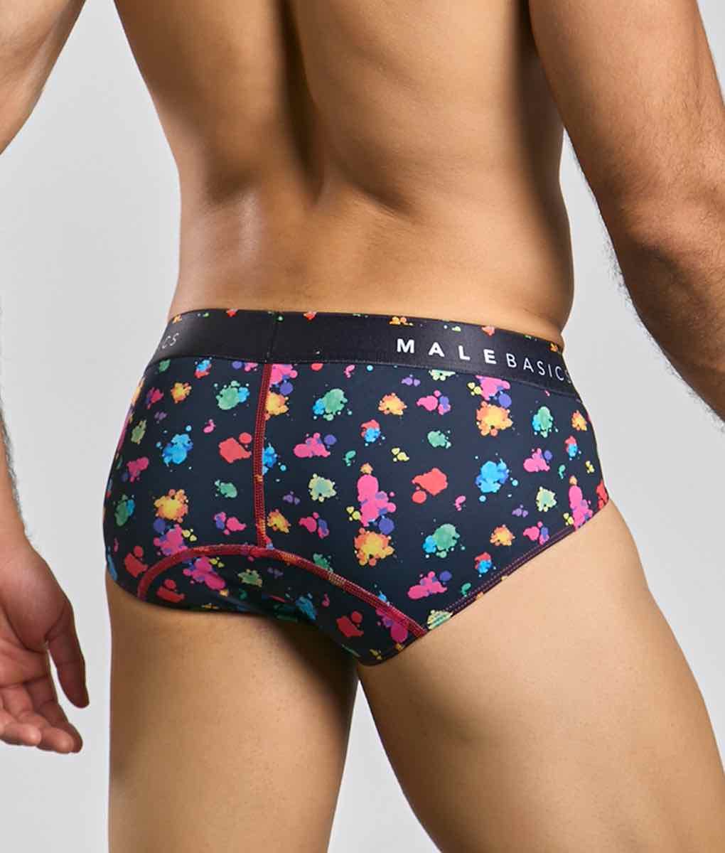 Malebasics Men’s Hipster Briefs - Black Splash Print Microfiber