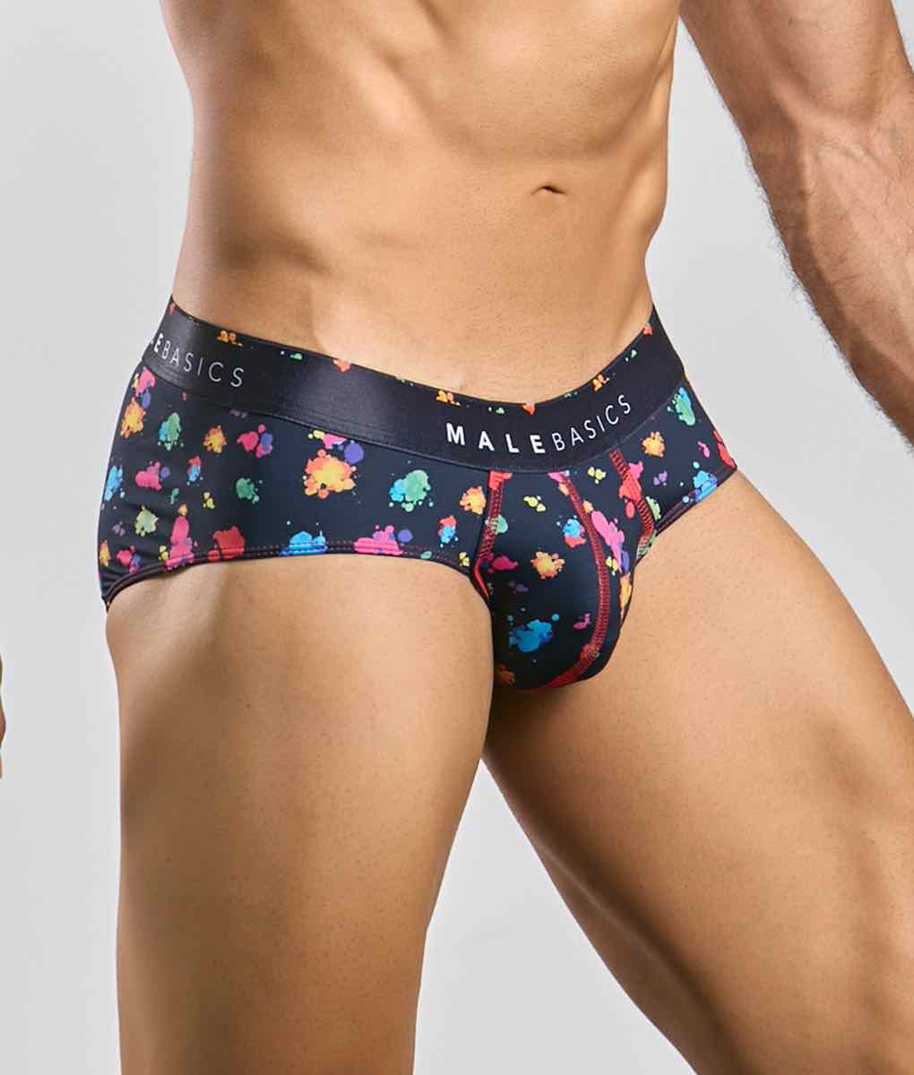 Malebasics Men’s Hipster Briefs - Black Splash Print Microfiber