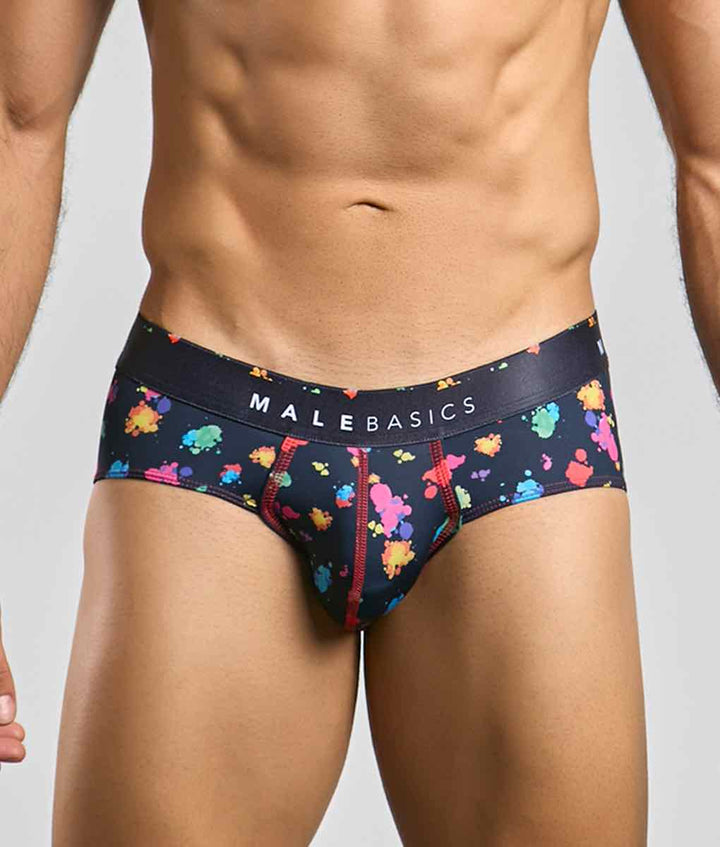 Malebasics Men’s Hipster Briefs - Black Splash Print Microfiber