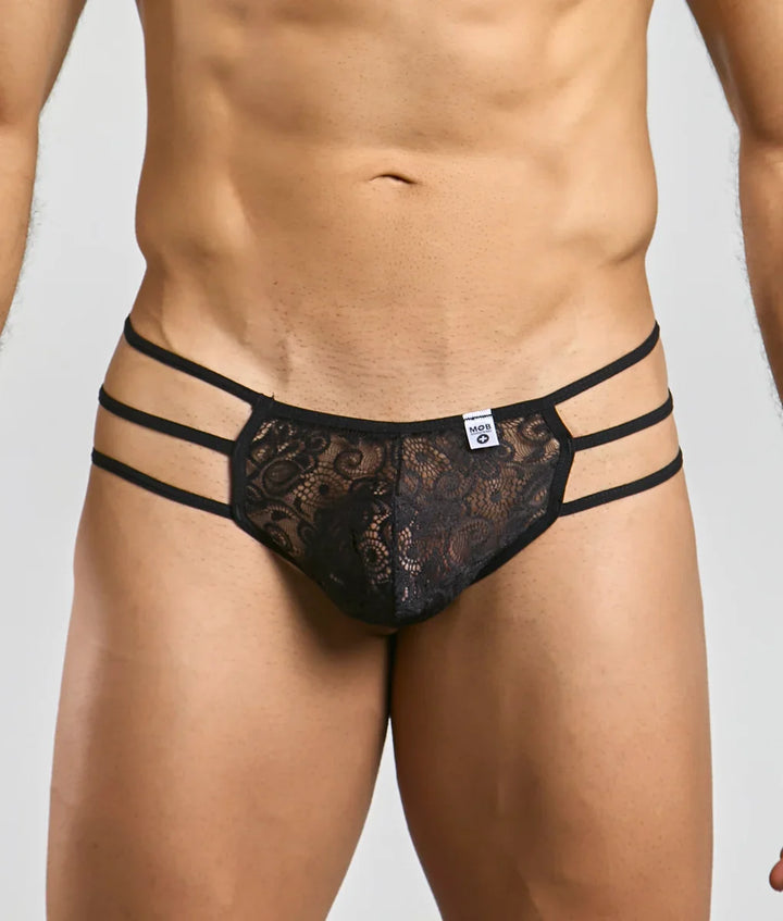 MOB Men's Triple Strap Lace Pouch Thong | Sheer Rose Lace Men's Underwear