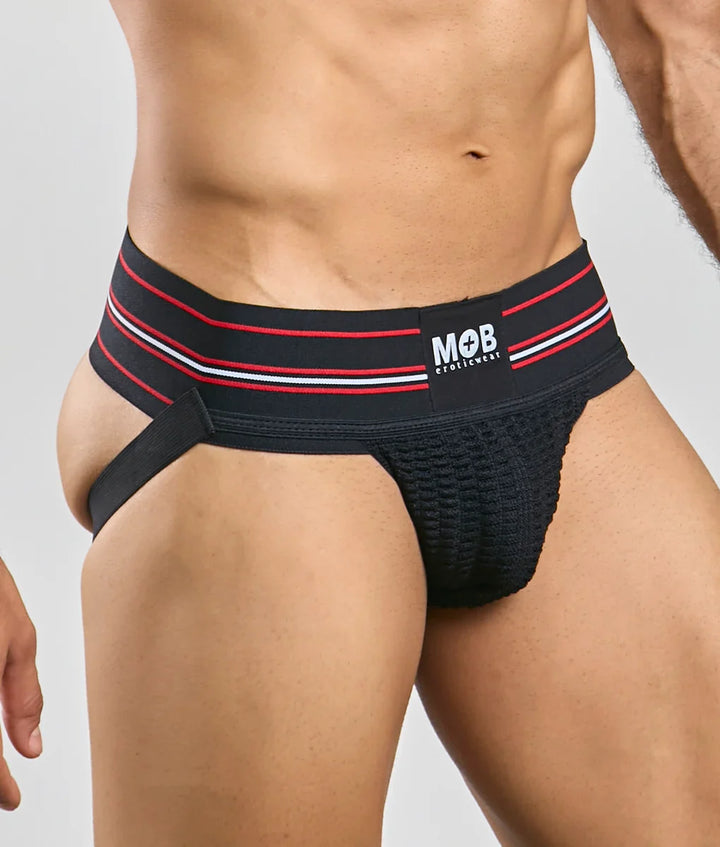 MOB Erotic Wear Men's 3" Wide Classic Jockstrap | White, Black, Red & Blue