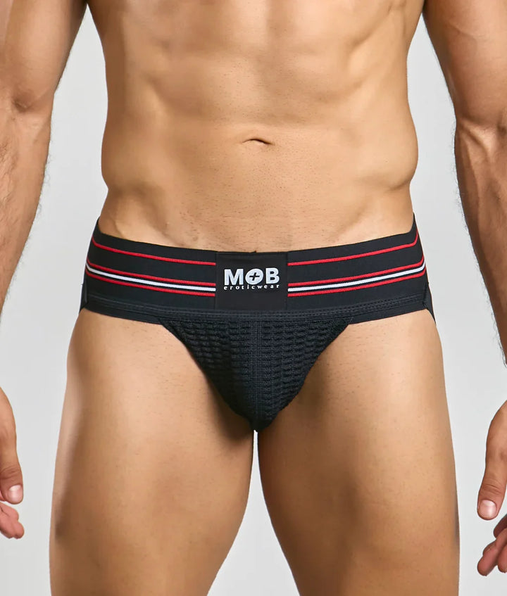MOB Erotic Wear Men's 3" Wide Classic Jockstrap | White, Black, Red & Blue