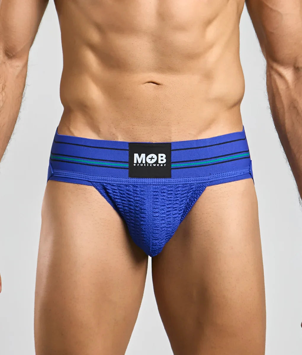 MOB Erotic Wear Men's 3" Wide Classic Jockstrap | White, Black, Red & Blue