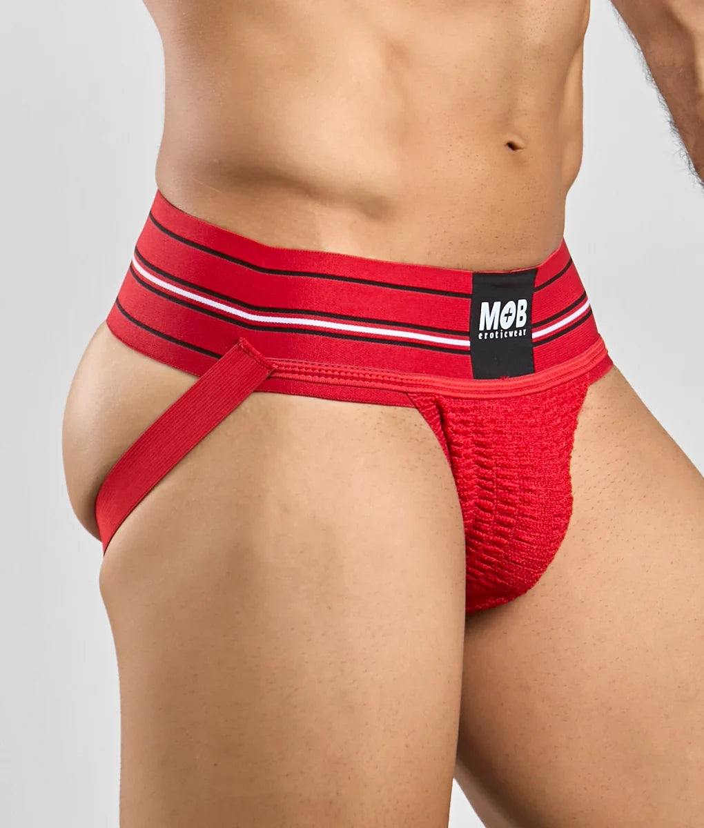 MOB Erotic Wear Men's 3" Wide Classic Jockstrap | White, Black, Red & Blue