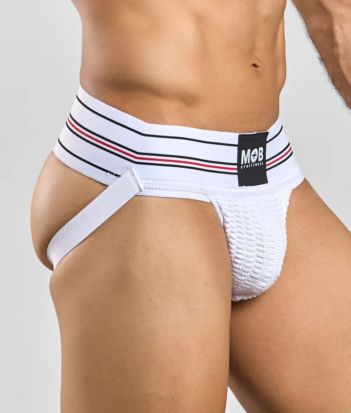 MOB Erotic Wear Men's 3" Wide Classic Jockstrap | White, Black, Red & Blue