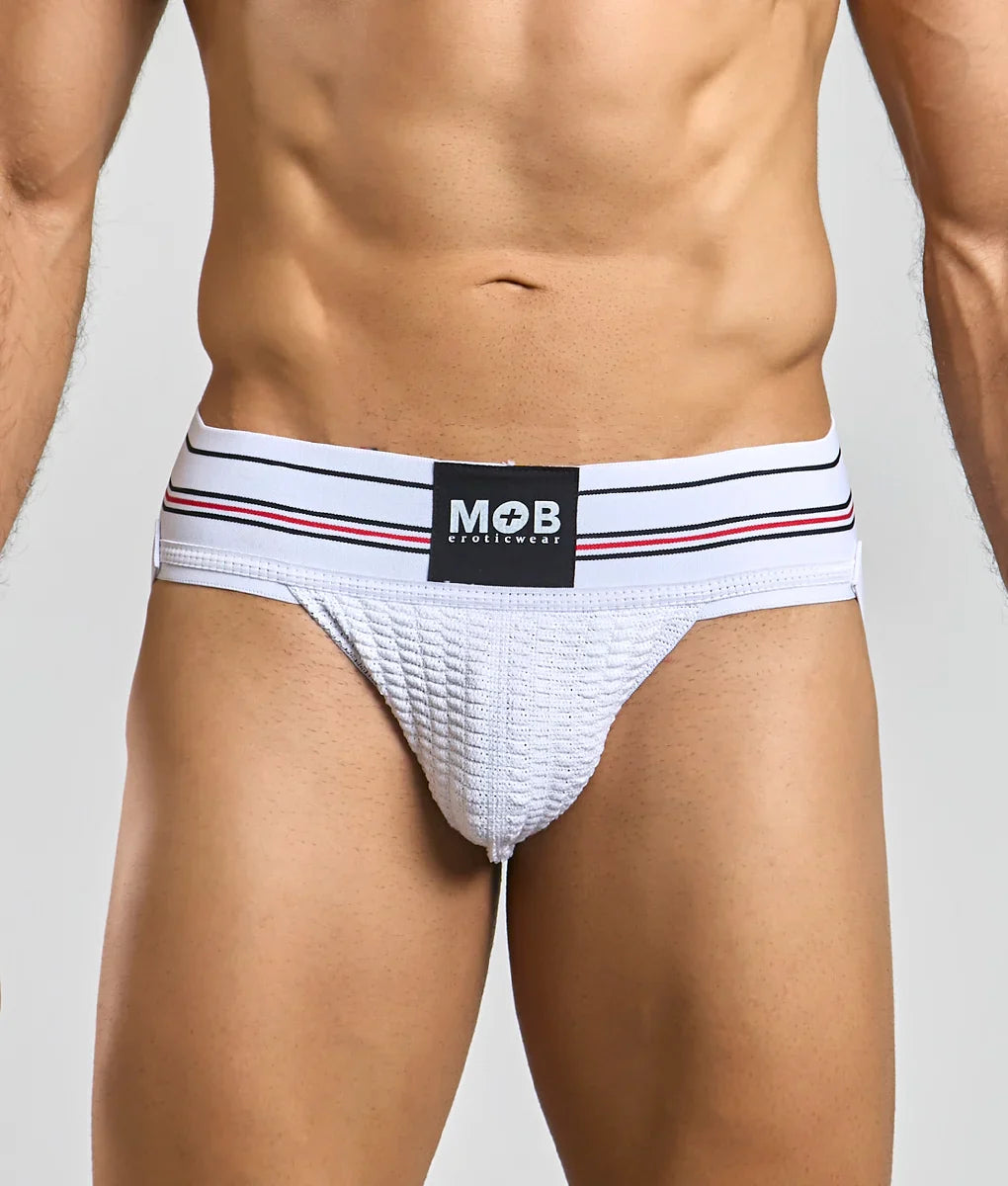 MOB Erotic Wear Men's 3" Wide Classic Jockstrap | White, Black, Red & Blue