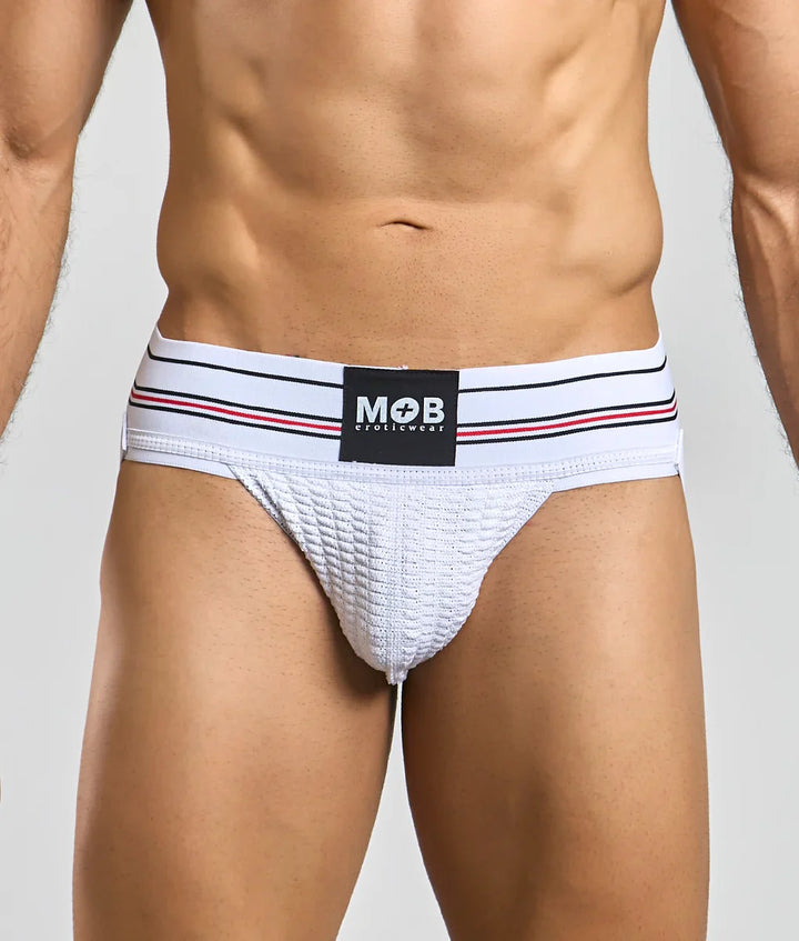 MOB Erotic Wear Men's 3" Wide Classic Jockstrap | White, Black, Red & Blue