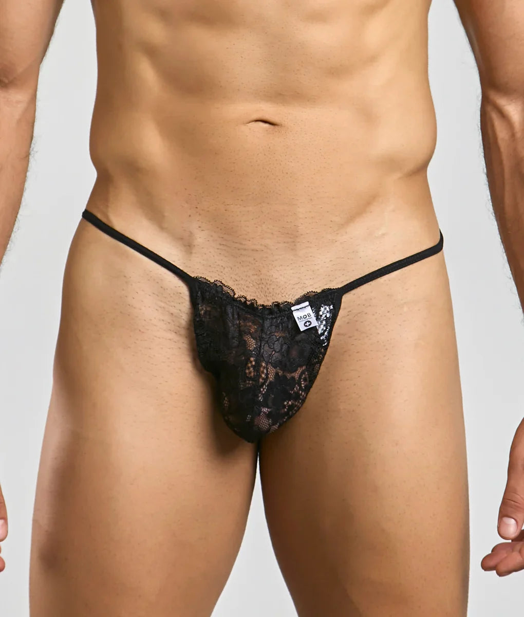 MOB Men's Lace Thong — Black | Sheer Lace Men's Underwear by MaleBasics