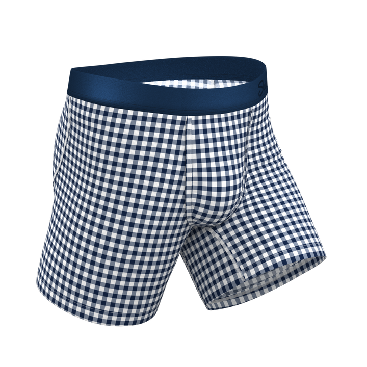 Shinesty "Mad For Plaid" Navy Gingham Ball Hammock® Pouch Underwear Boxer Briefs