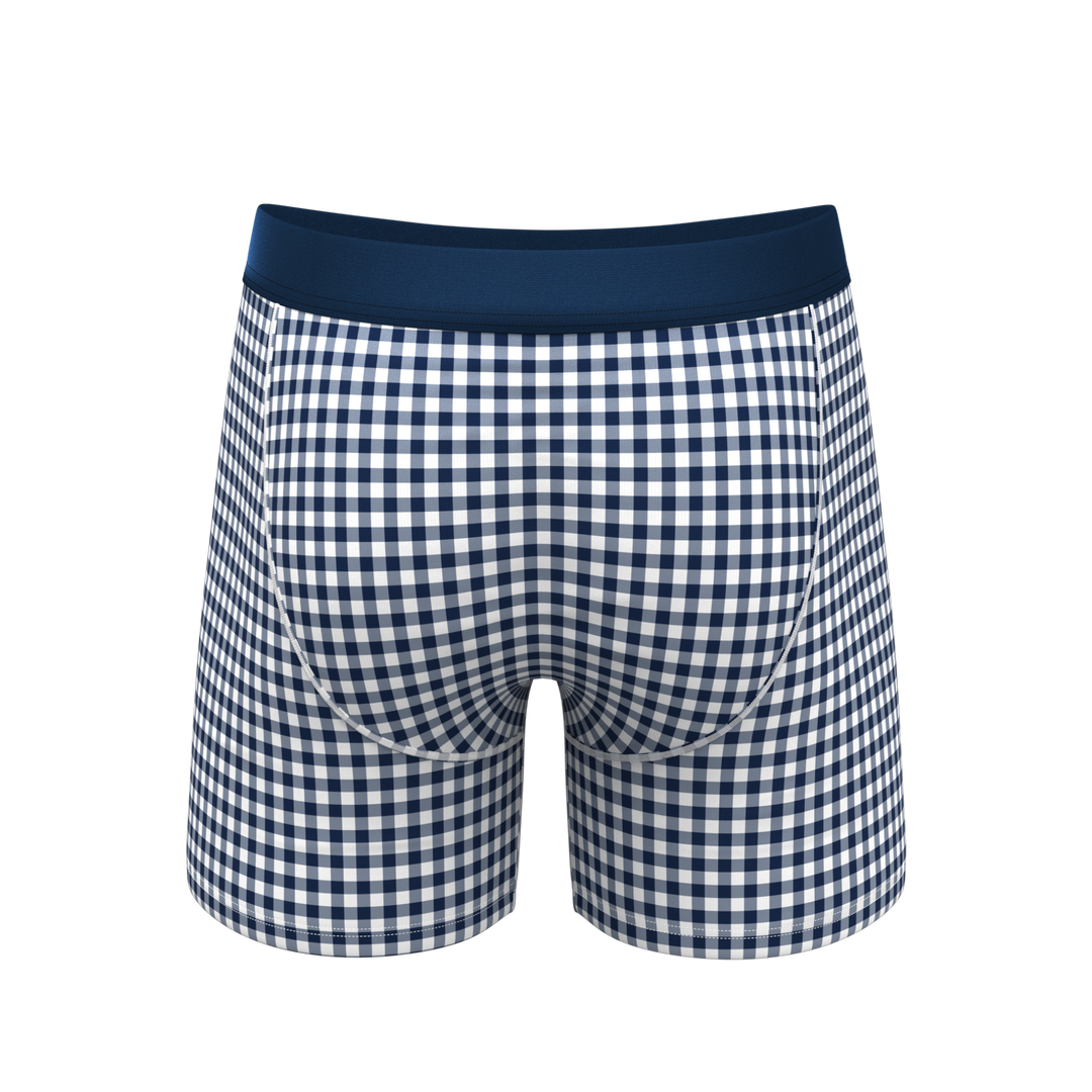 Shinesty "Mad For Plaid" Navy Gingham Ball Hammock® Pouch Underwear Boxer Briefs