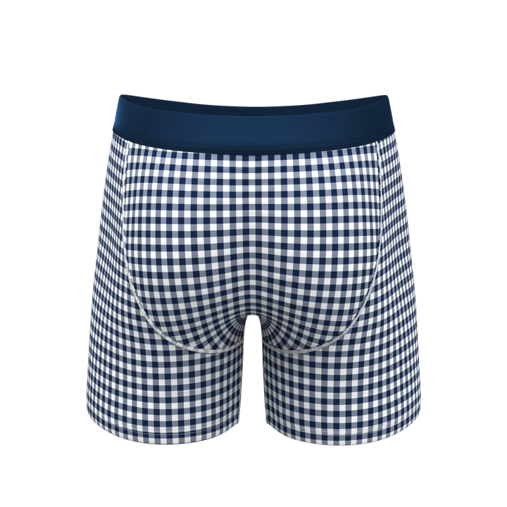 Shinesty "Mad For Plaid" Navy Gingham Ball Hammock® Pouch Underwear Boxer Briefs