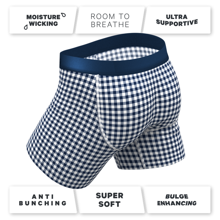 The Mad For Plaid | Navy Gingham Ball Hammock® Pouch Underwear With Fly