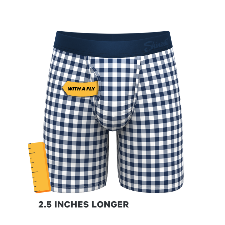 Shinesty "Mad For Plaid" Navy Gingham Long Leg Ball Hammock® Pouch Underwear