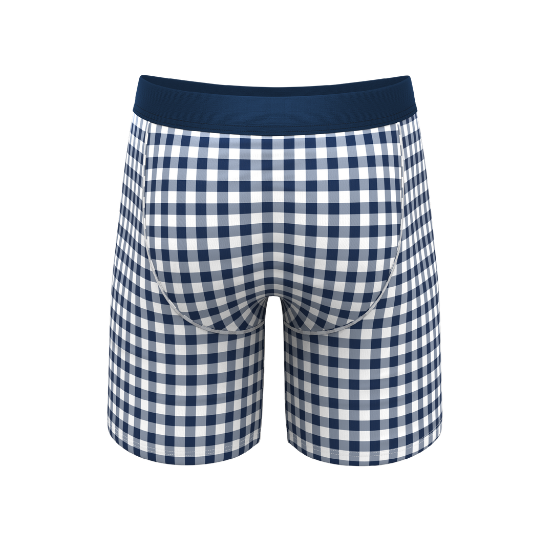 Shinesty "Mad For Plaid" Navy Gingham Long Leg Ball Hammock® Pouch Underwear